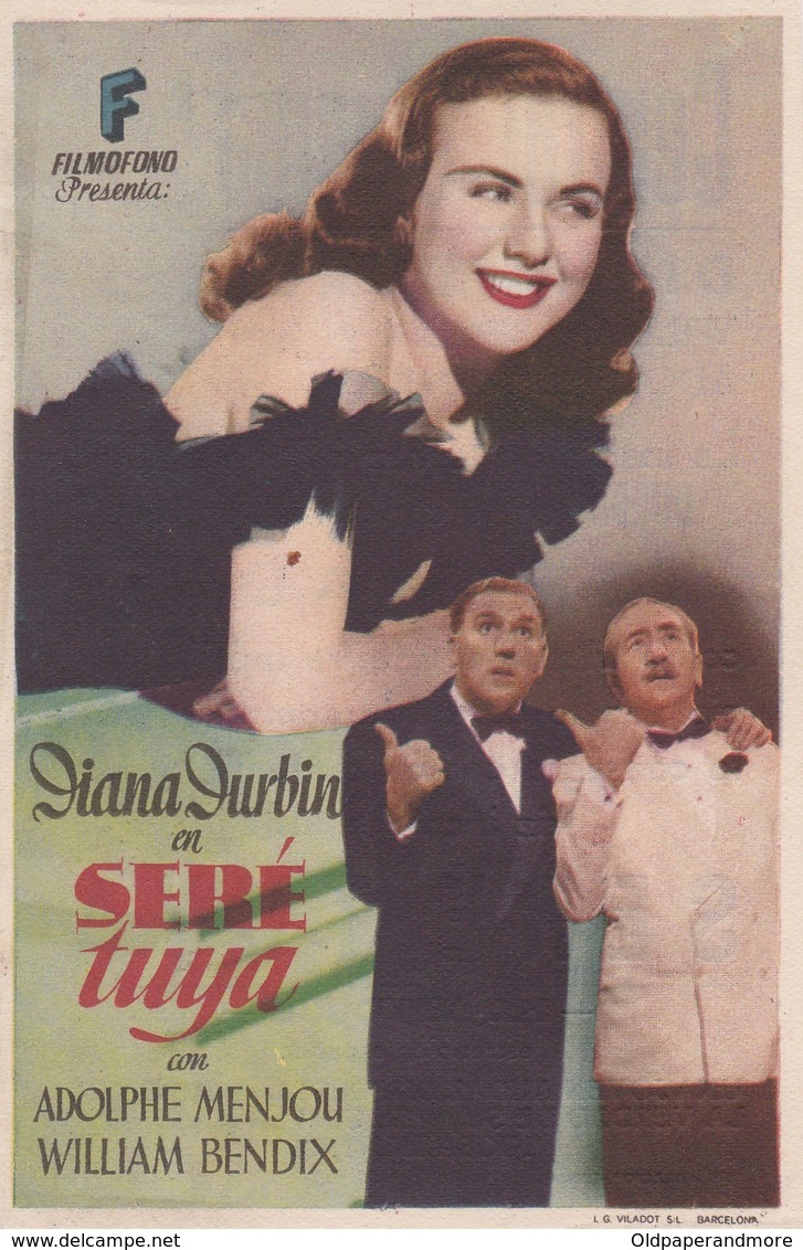 SPAIN ESPAÑA - CINE - FILM - CINEMA - ADVERTISEMENT - SERÉ TUYA - DIANA DURBIN - WILLIAM BENDIX - Cinema Advertisement