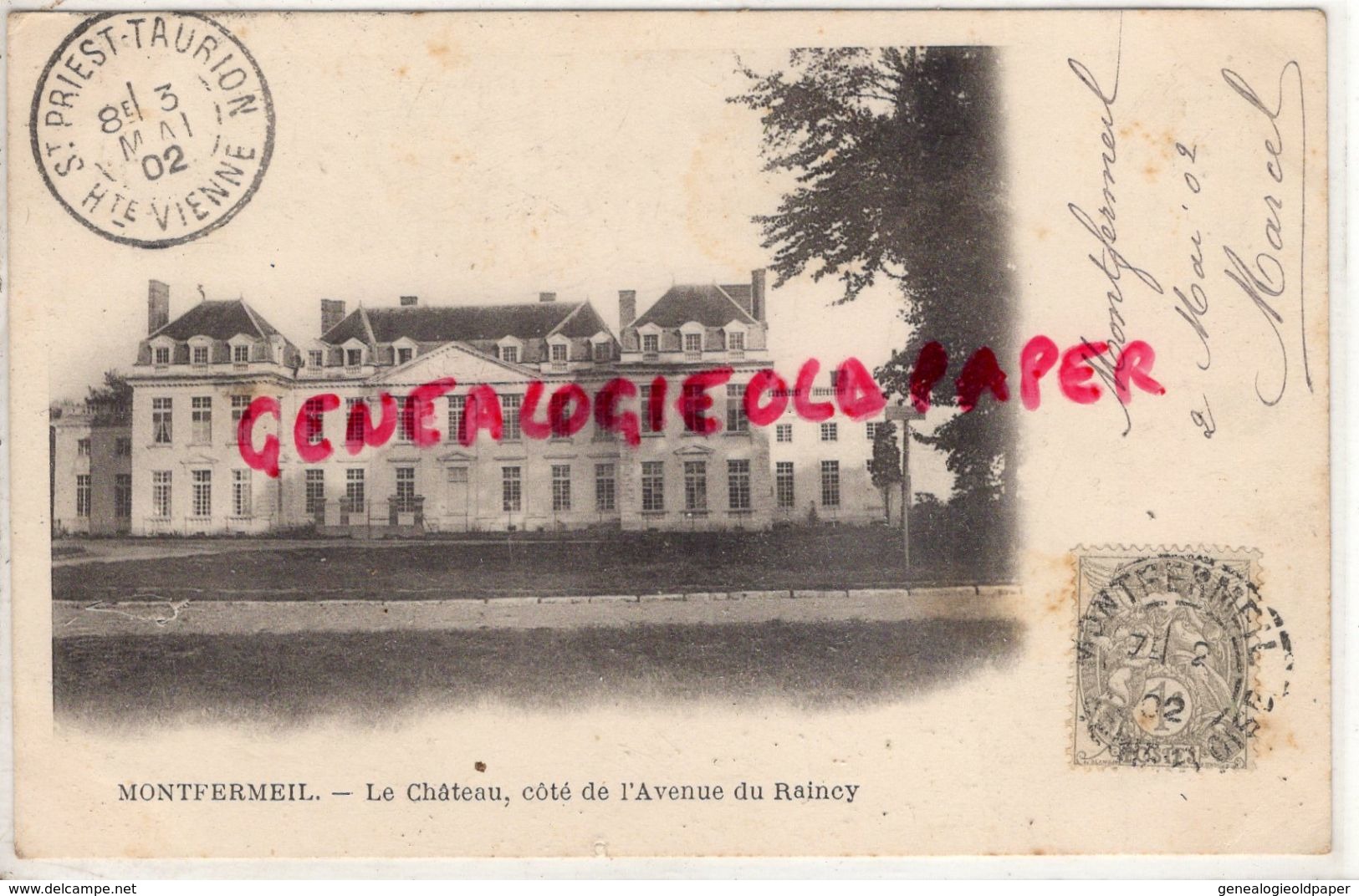 93- MONTFERMEIL- LE CHATEAU COTE DE L' AVENUE DU RAINCY -CARTE PRECURSEUR 1902 - Montfermeil