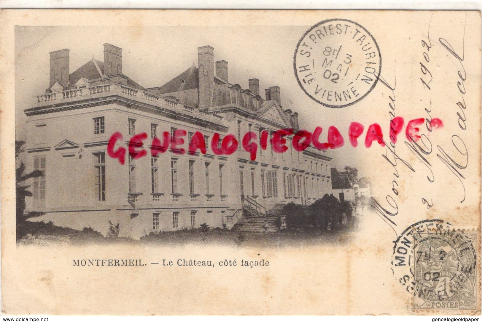 93- MONTFERMEIL- LE CHATEAU COTE FACADE  -CARTE PRECURSEUR 1902 - Montfermeil