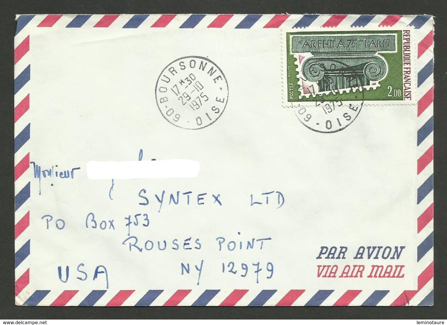 N° 1831 - Arphila 75 / Lettre Avion >>> U.S.A. / BOURSONNE 29.10.1975 - 1961-....