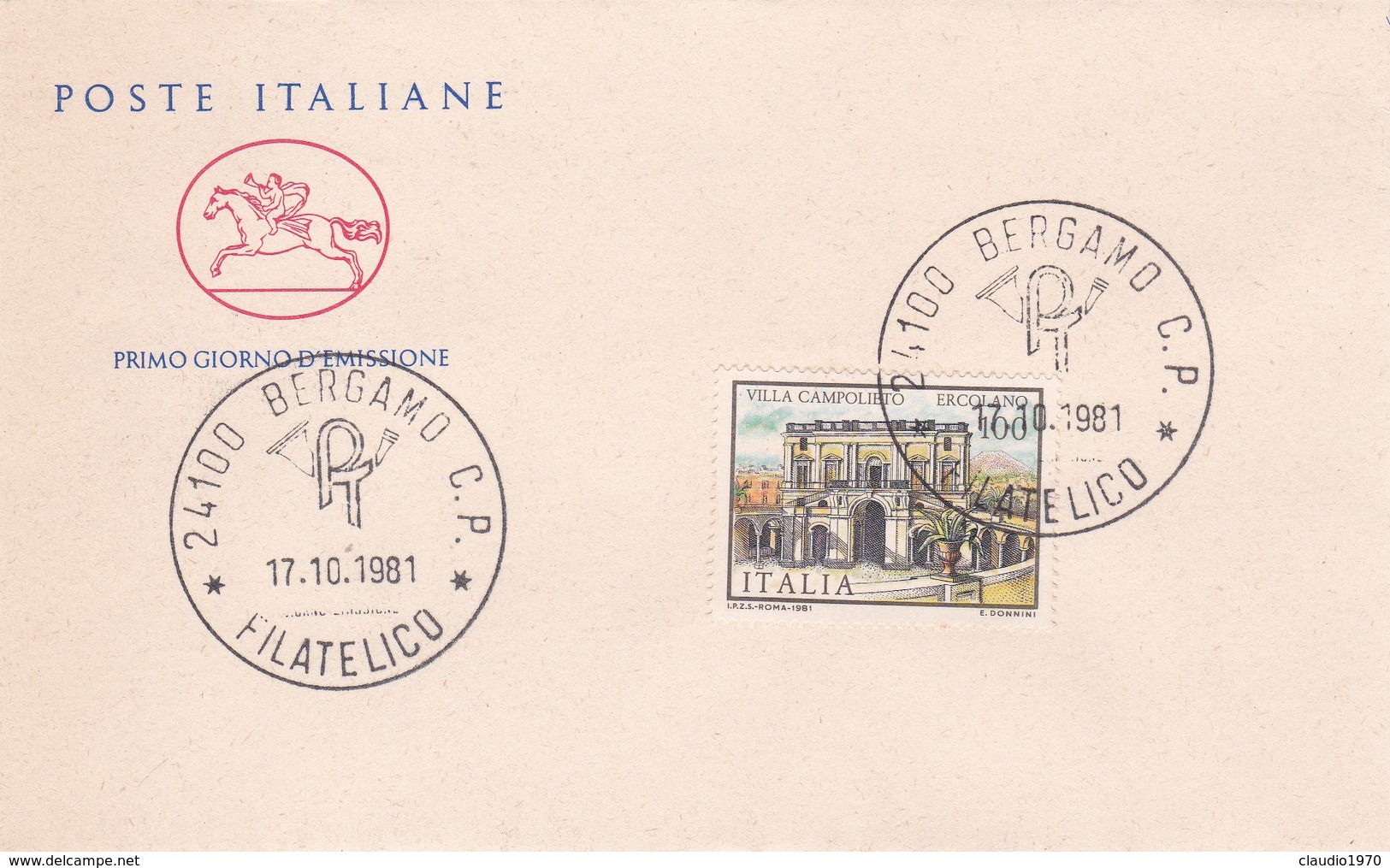 BUSTA F.D.C. -  BERGAMO C.P. FILATELICO - 1981 - FDC