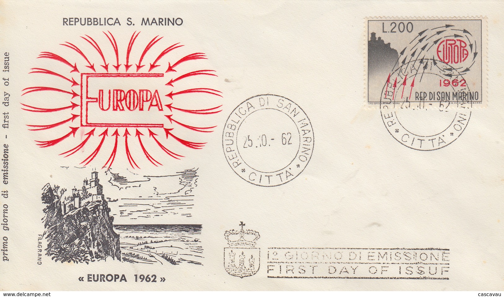 Enveloppe  FDC  1er  Jour   SAN  MARINO   EUROPA    1962 - 1962