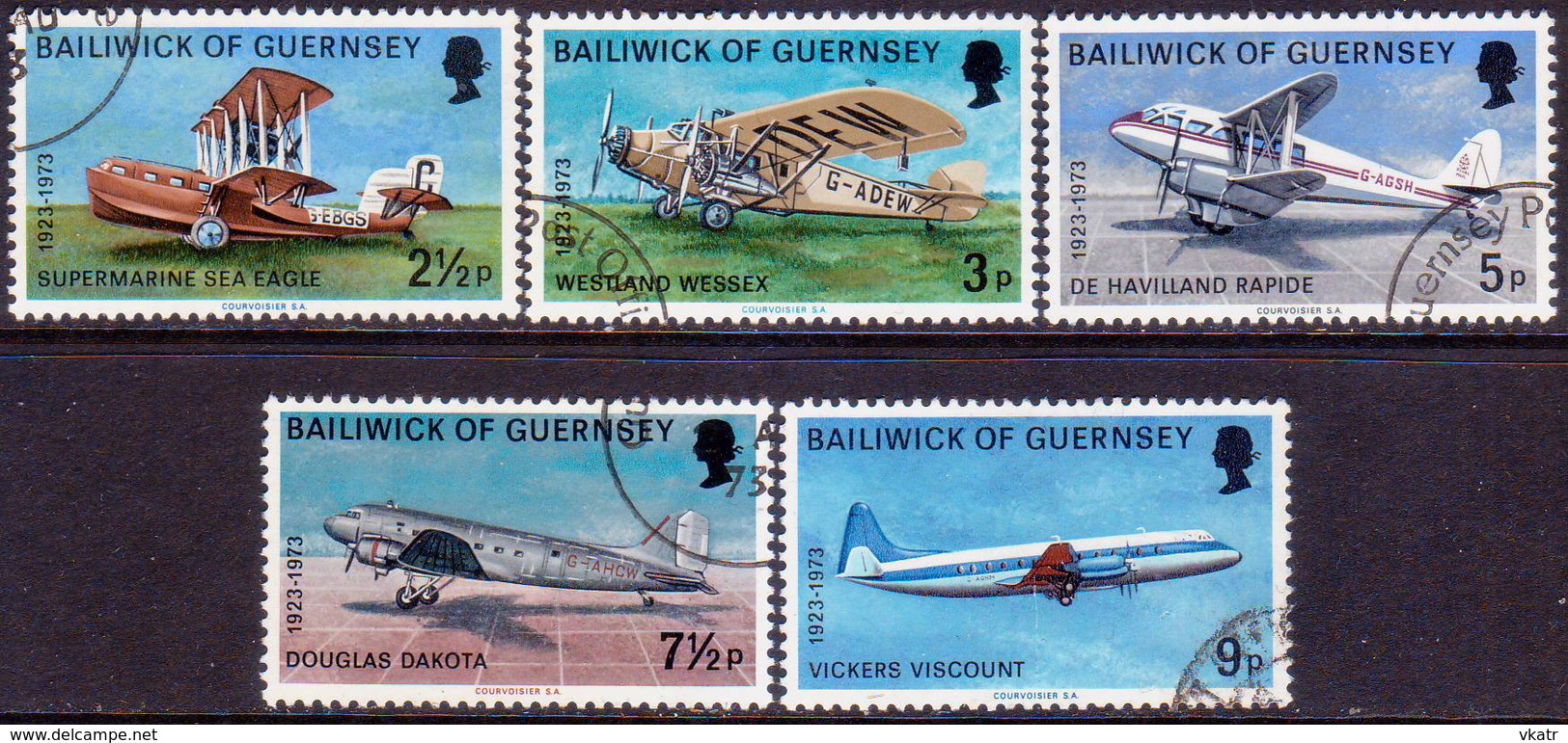 GUERNSEY 1973 SG 84-88 Compl.set Used Air Service - Guernsey