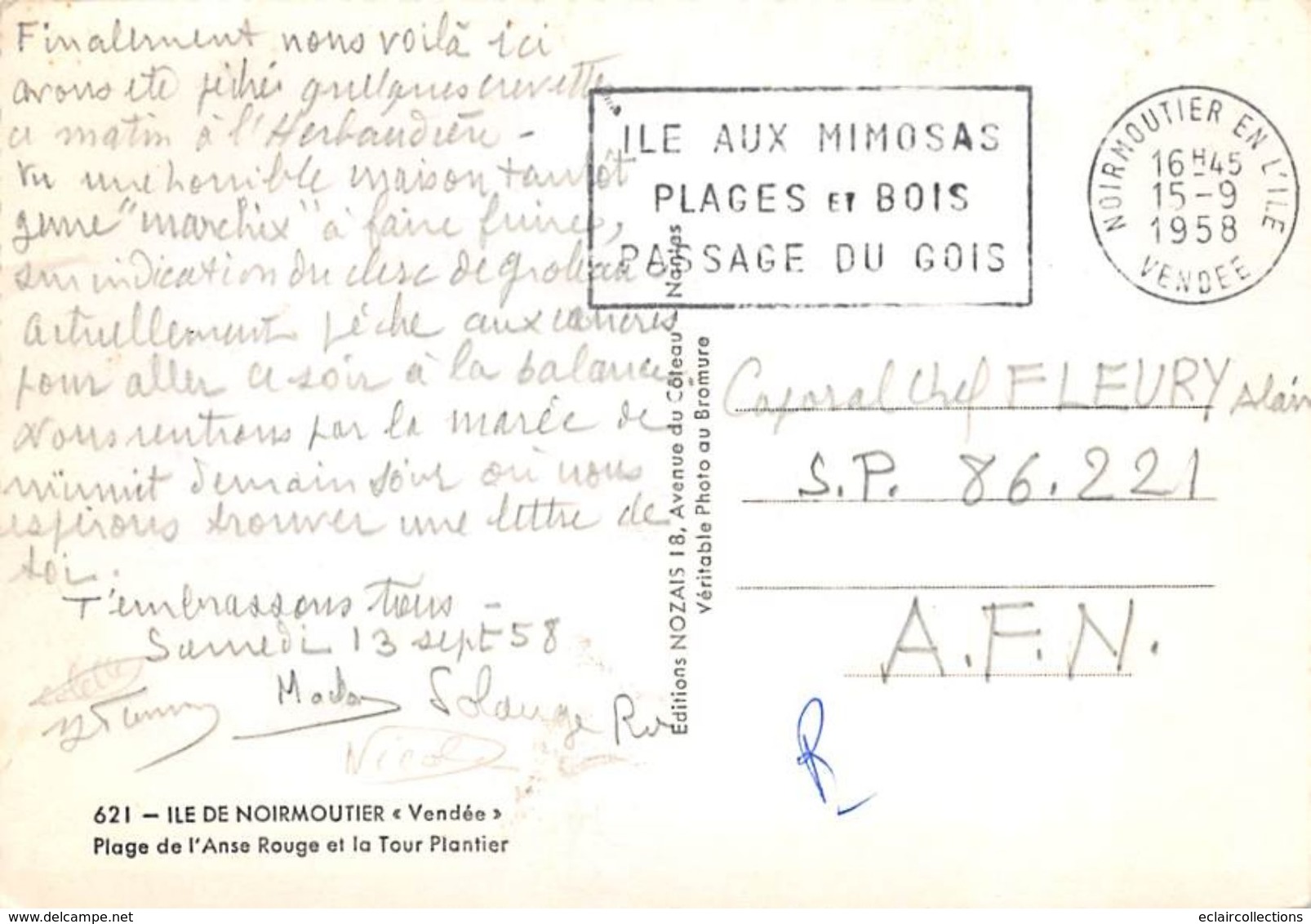 Ile De Noirmoutier 85 : Anse Rouge Et La Tour Plantier. Année 1958      (voir Scan) - Ile De Noirmoutier