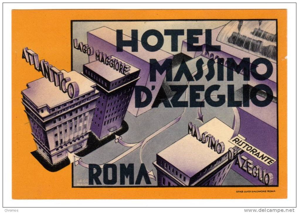 Etiquette Label Hotel "Massimo D'Azeglio" Roma, Italie - Adesivi Di Alberghi