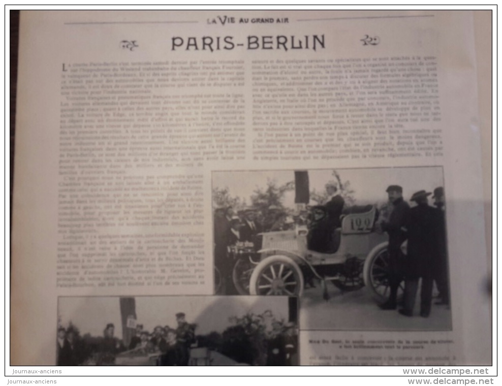 1901 COURSE AUTOMOBILE PARIS BERLIN - AIX LA CHAPELLE - FOURNIER - FARMAN - RENAULT - DEBACKER - Autres & Non Classés