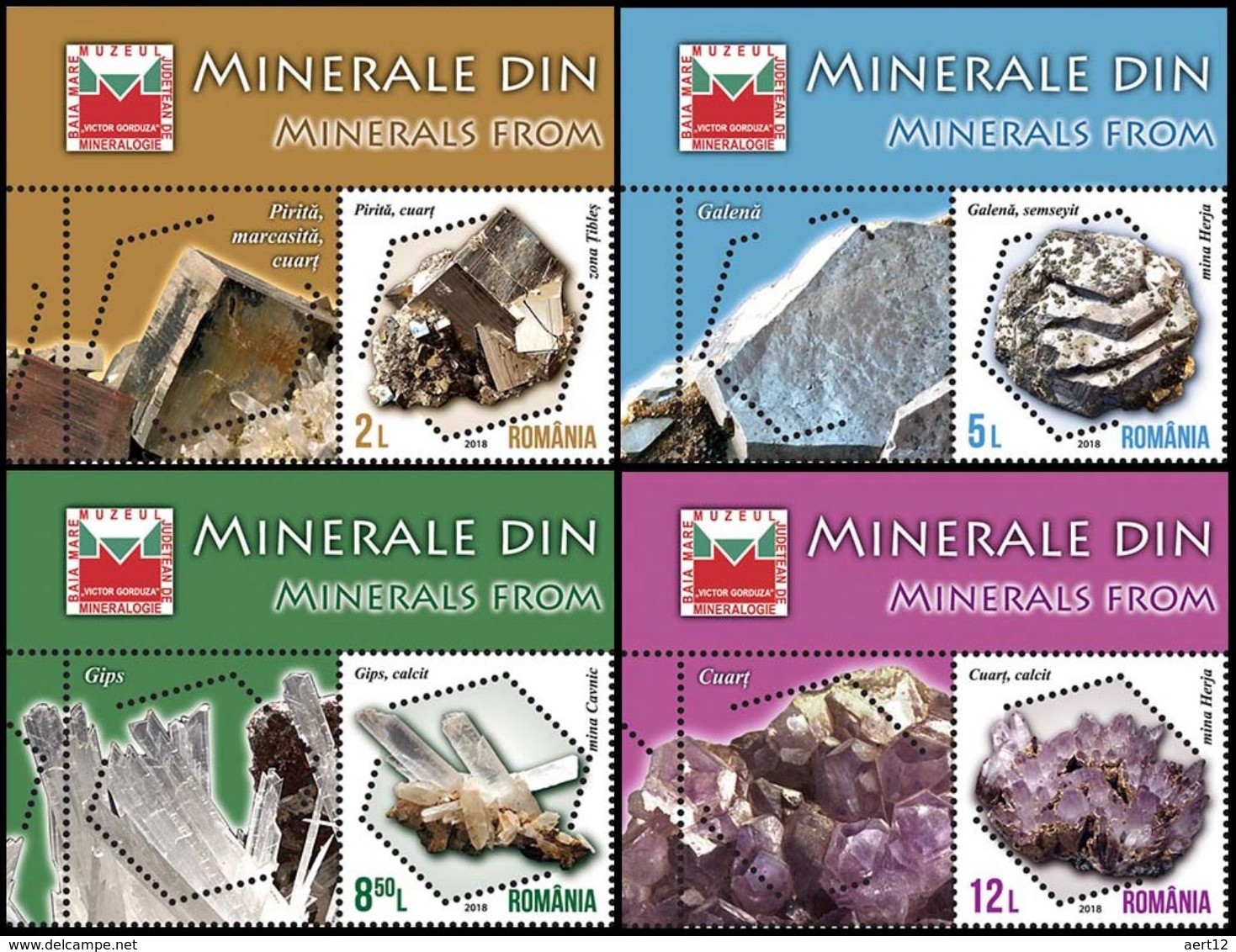 ROMANIA, 2018, MINERALS FROM ROMANIA, Set Of 4 Stamps + Label, MNH (**), LPMP 2200 - Unused Stamps