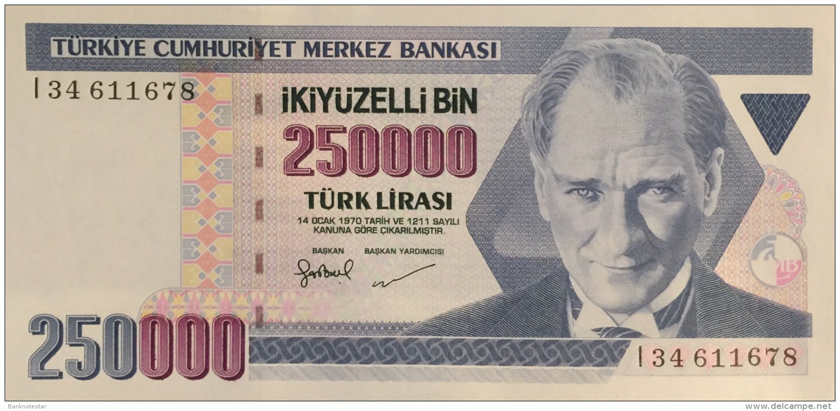 Turkey 250.000 Lirasi, P-211 (1998) - UNC - Turquie