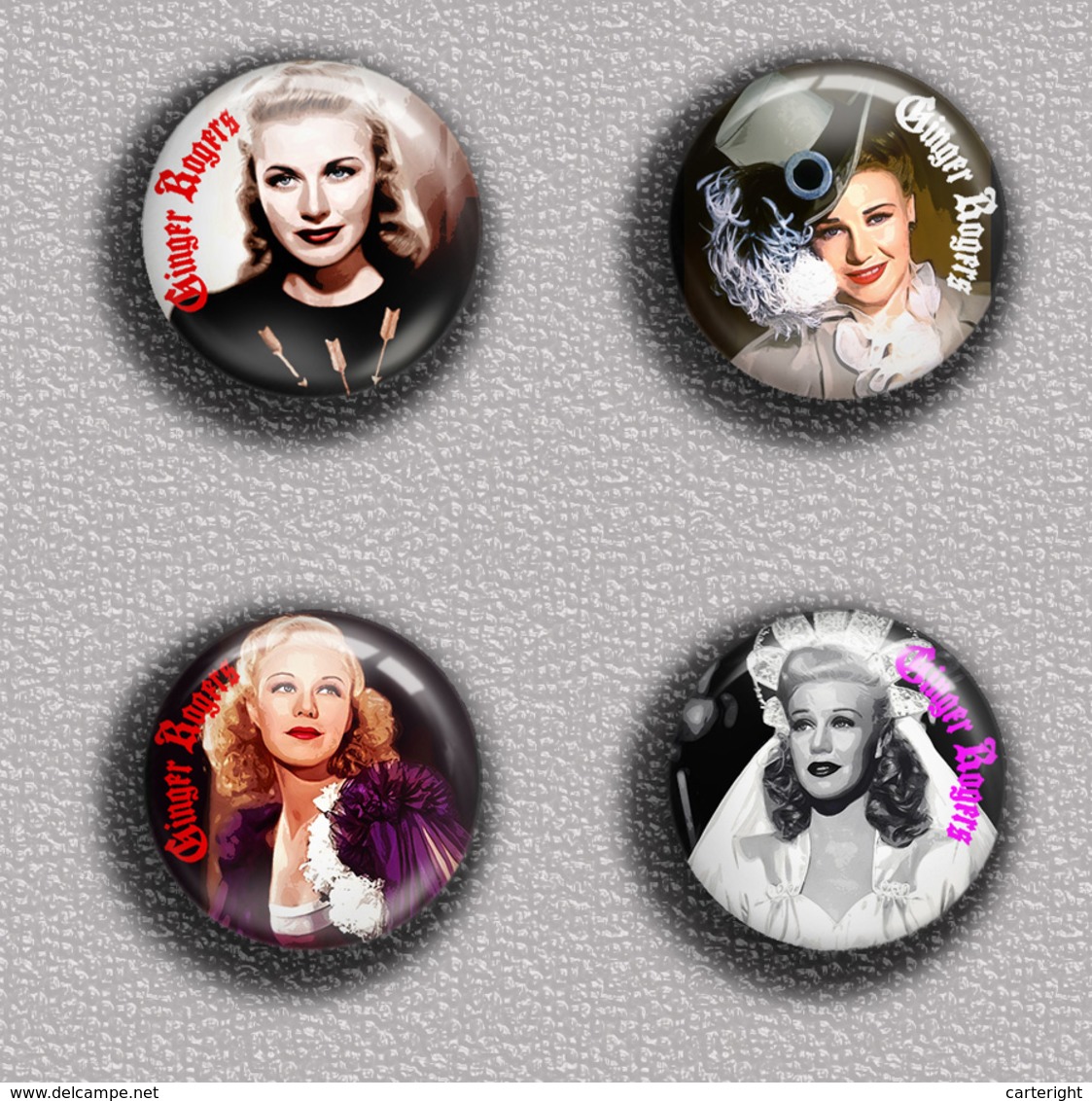 Ginger Rogers Movie Film Fan ART BADGE BUTTON PIN SET 3  (1inch/25mm Diameter) 35 DIFF - Kino