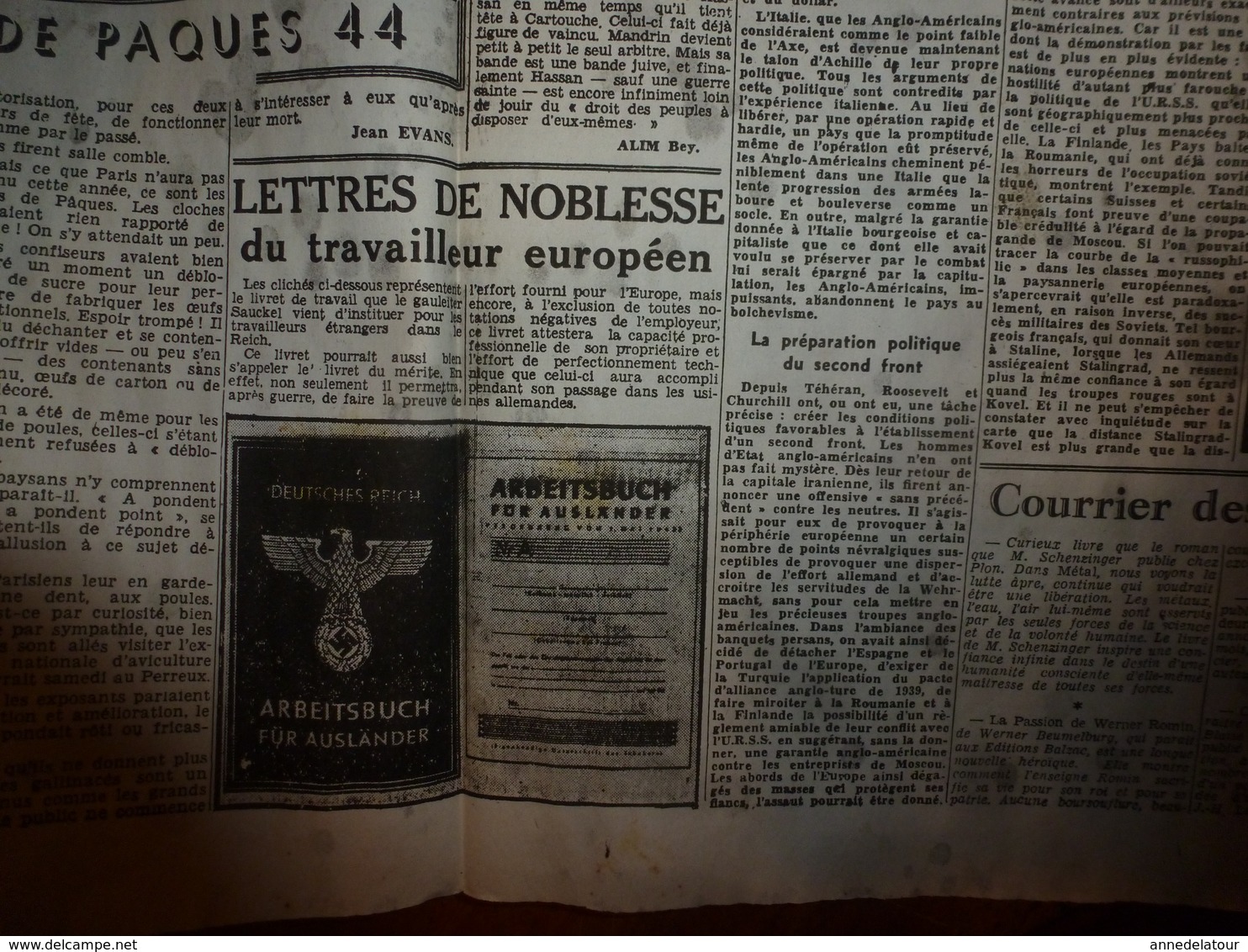 1944 Le 11 Avril :L'ECHO : La LVF Est Vitale Pour La France; Paris Bombardé Par Les Anglo-américains;Odessa évacué; Etc - Autres & Non Classés