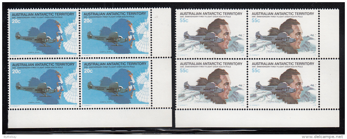 Australian Antarctic Territory 1979 MNH Scott #L35-#L36 Admiral Byrd Set Of 2 Corner Blocks Of 4 - Neufs