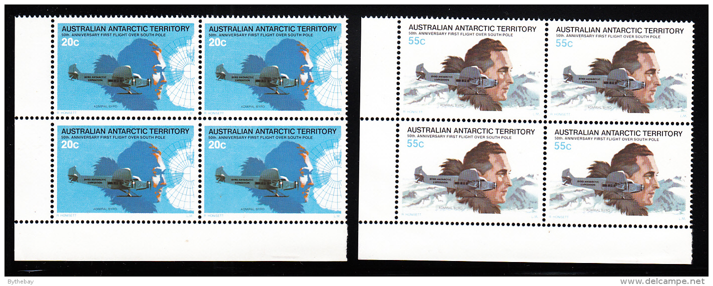 Australian Antarctic Territory 1979 MNH Scott #L35-#L36 Admiral Byrd Set Of 2 Corner Blocks Of 4 - Neufs