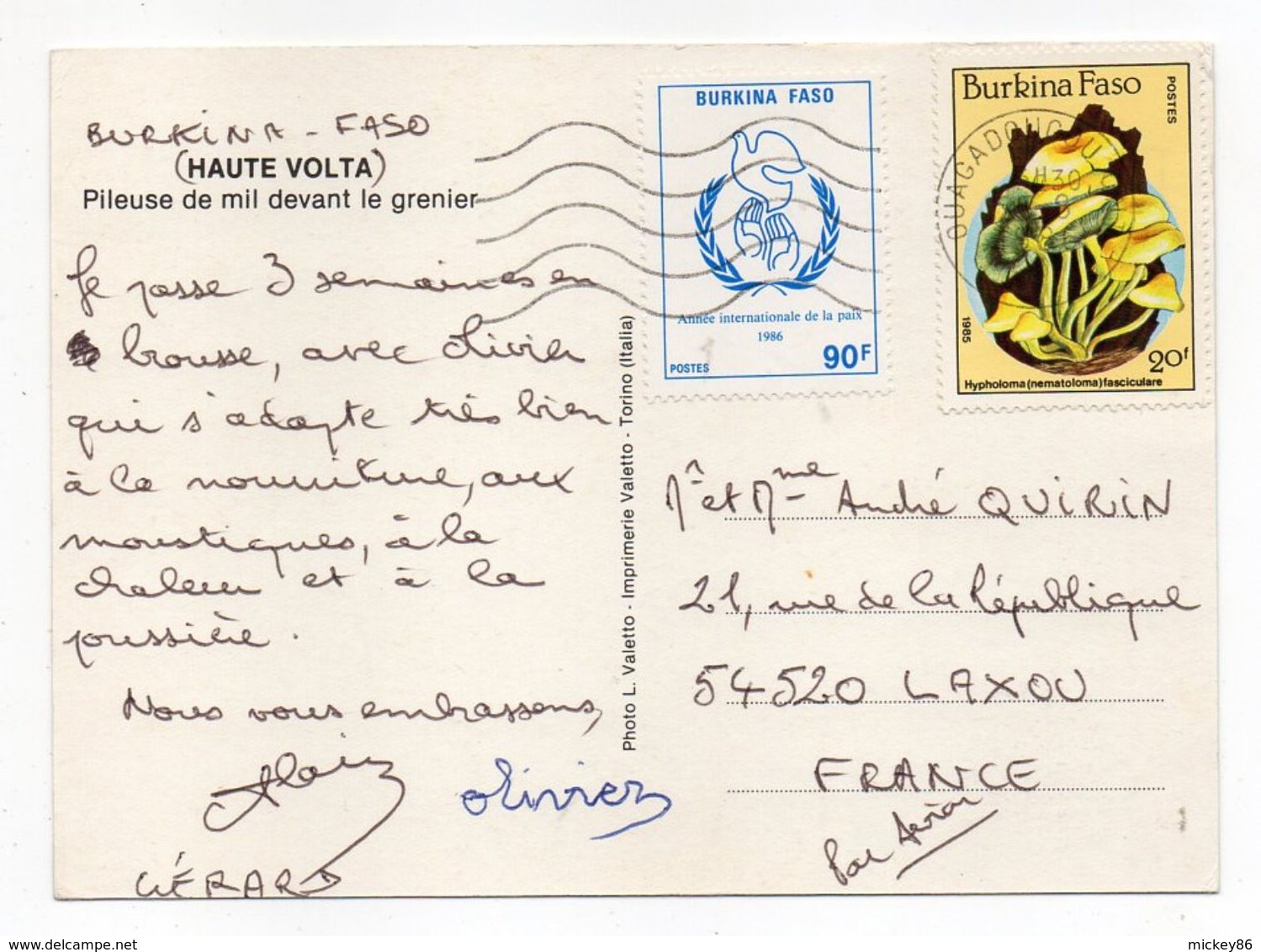 Burkina Faso -- 1986 --Pileuse De Mil Devant Le Grenier (animée ) --timbres ,cachet - Burkina Faso