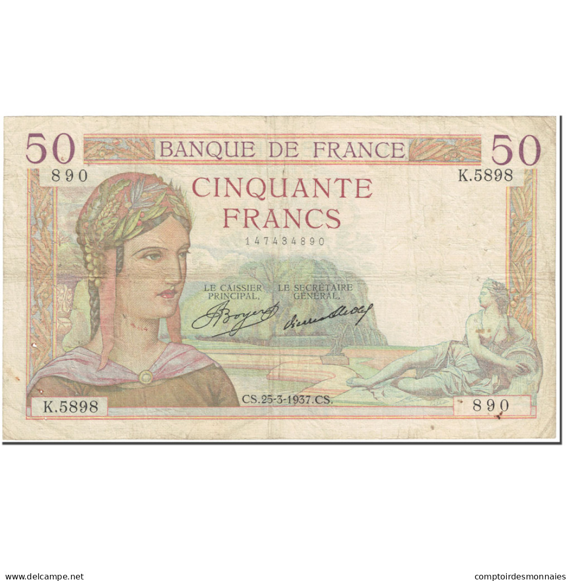 France, 50 Francs, 50 F 1934-1940 ''Cérès'', 1937, 1937-03-25, TB - 50 F 1934-1940 ''Cérès''