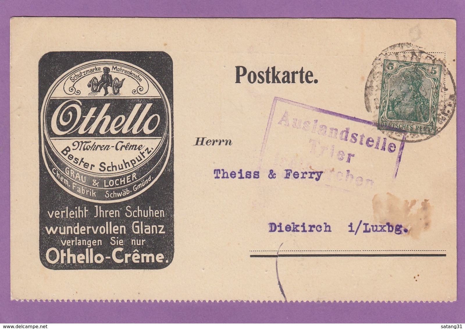 POSTKARTE MIT ZENSUR STEMPEL. SCHUHWICHSE,AUSFUHR NACH LUXEMBURG VERBOTEN. - Lettres & Documents