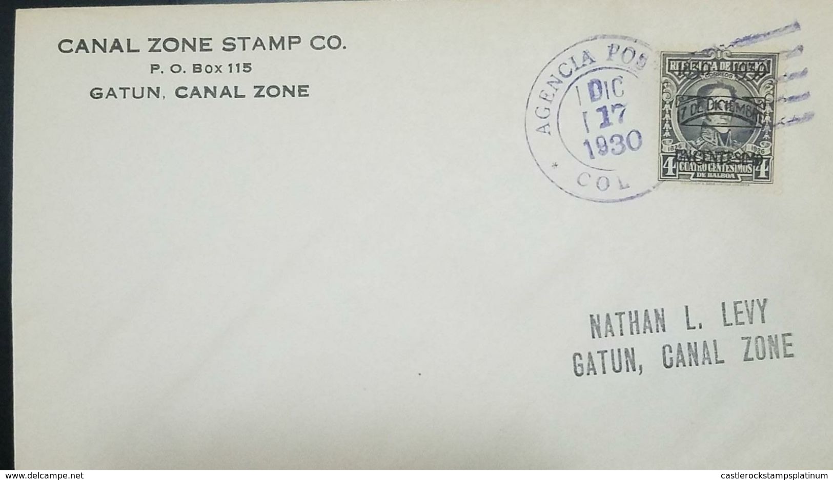 O) 1930 PANAMA, BOLIVAR SCOTT  247 4c- GRAY  A54, NATHAN L. LEVY GATUN-CANAL ZONE - Panama