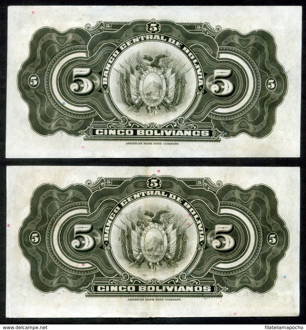 BOLIVIA BILLETES 1928; “5 BOLIVIANOS" –BANCO CENTRAL DE BOLIVIA. - Bolivia