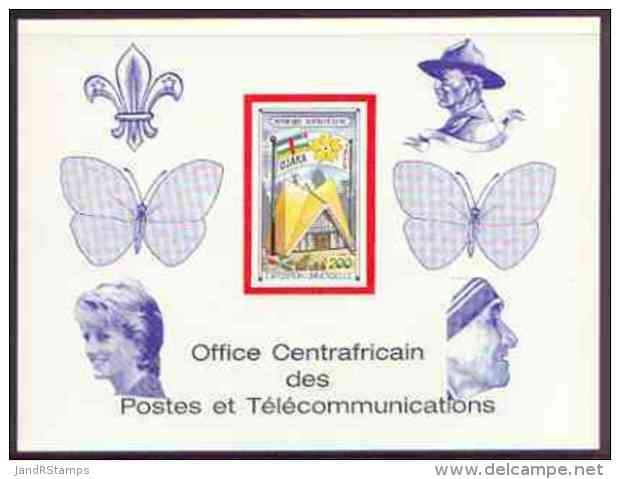 39217 Central African Republic 1970 'EXPO 70' 200f Deluxe Proof Card (buildings Flags Scouts Butterflies Diana Teresa) - Central African Republic