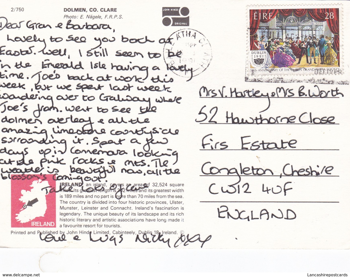 Postcard Dolmen Co Clare Ireland PU 1991 [ John Hinde ] My Ref  B22779 - Dolmen & Menhirs