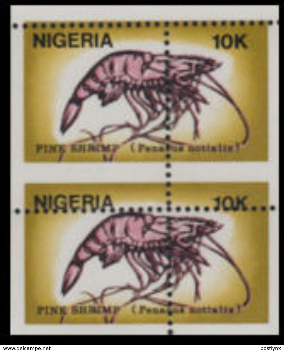 NIGERIA 1988 Shrimps 10K Stamp Size PAIR ERROR:perf.shift - Nigeria (1961-...)