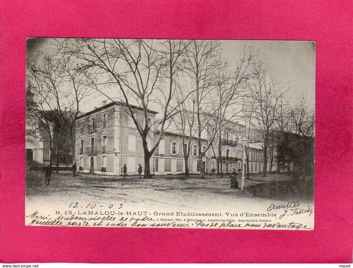 34 Hérault, Lamalou-le-Haut, Grand Etablissement, Vue D'Ensemble, Animée, 1903, (J. Raynaud) - Lamalou Les Bains