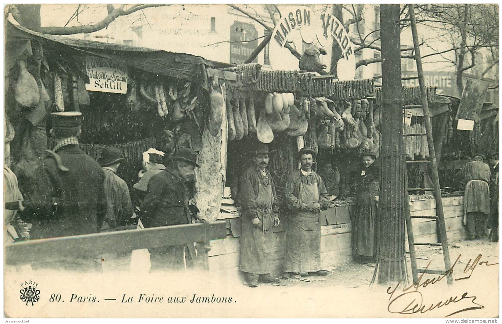 PARIS XI. La Foire Aux Jambons Et à La Ferraille Boulevard Richard Lenoir 1902. Stands Cochonailles Vizade Et Schlitt - Petits Métiers à Paris