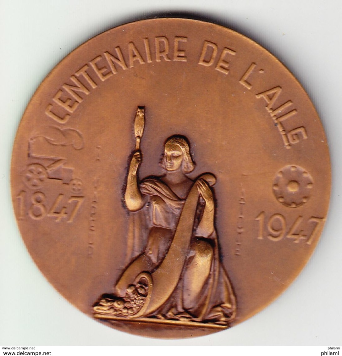 Médaille, CENTENAIRE DE L'A. I. L. G. 1847- 1947, JEAN LEDOUX, Poids 90 Gr Bronze.(OM15) - Autres & Non Classés