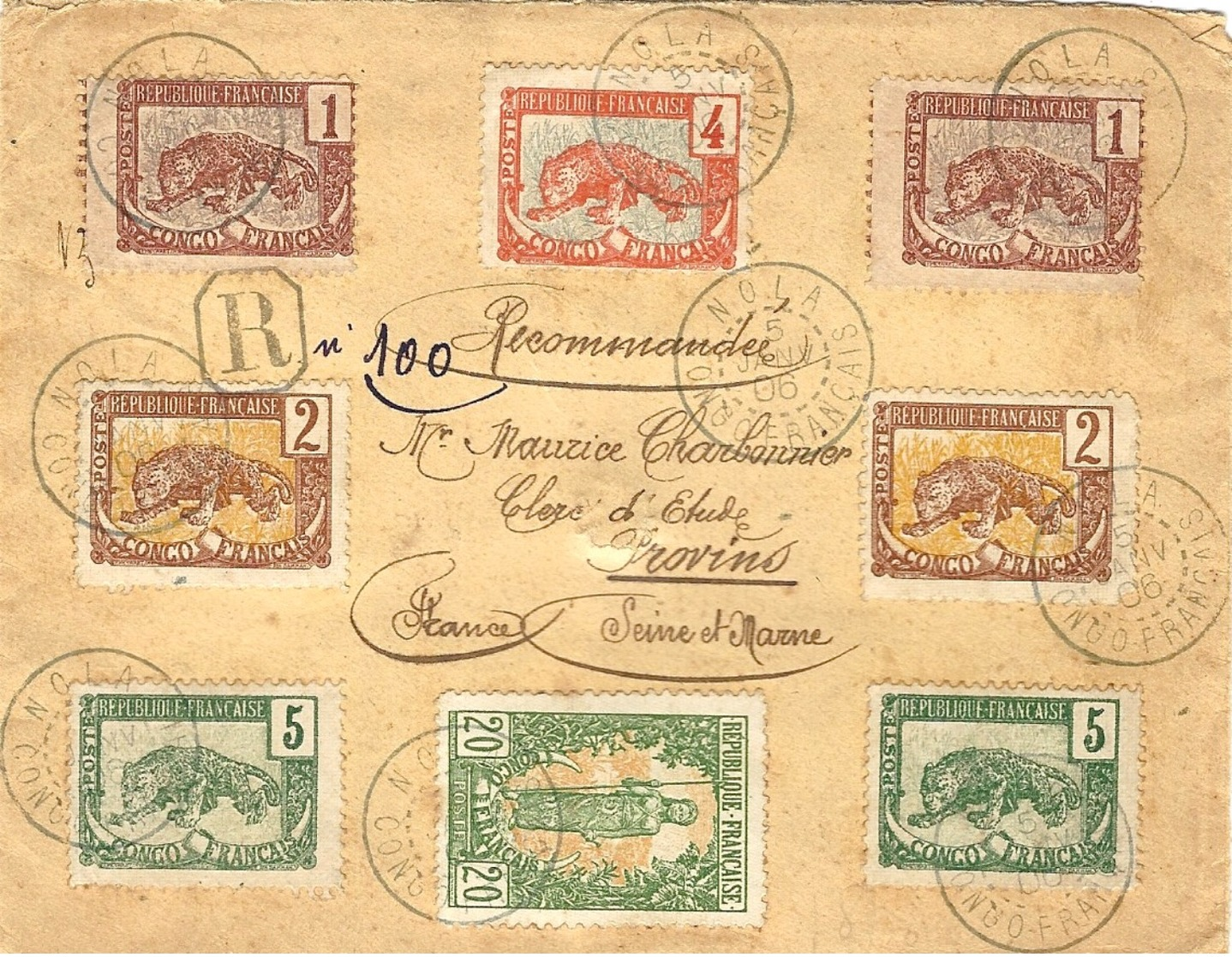 1906- Enveloppe RECC.  De NOLA / CONGO FRANCAIS  Affr. Petites Valeurs  Pour Provins ( Seine Et Marne ) - Lettres & Documents