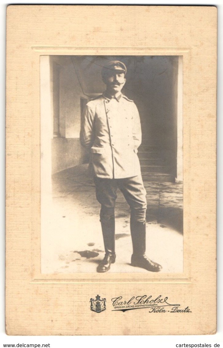 Fotografie Carl Scholz, Köln-Deutz, Portrait Soldat In Uniform - Personnes Anonymes