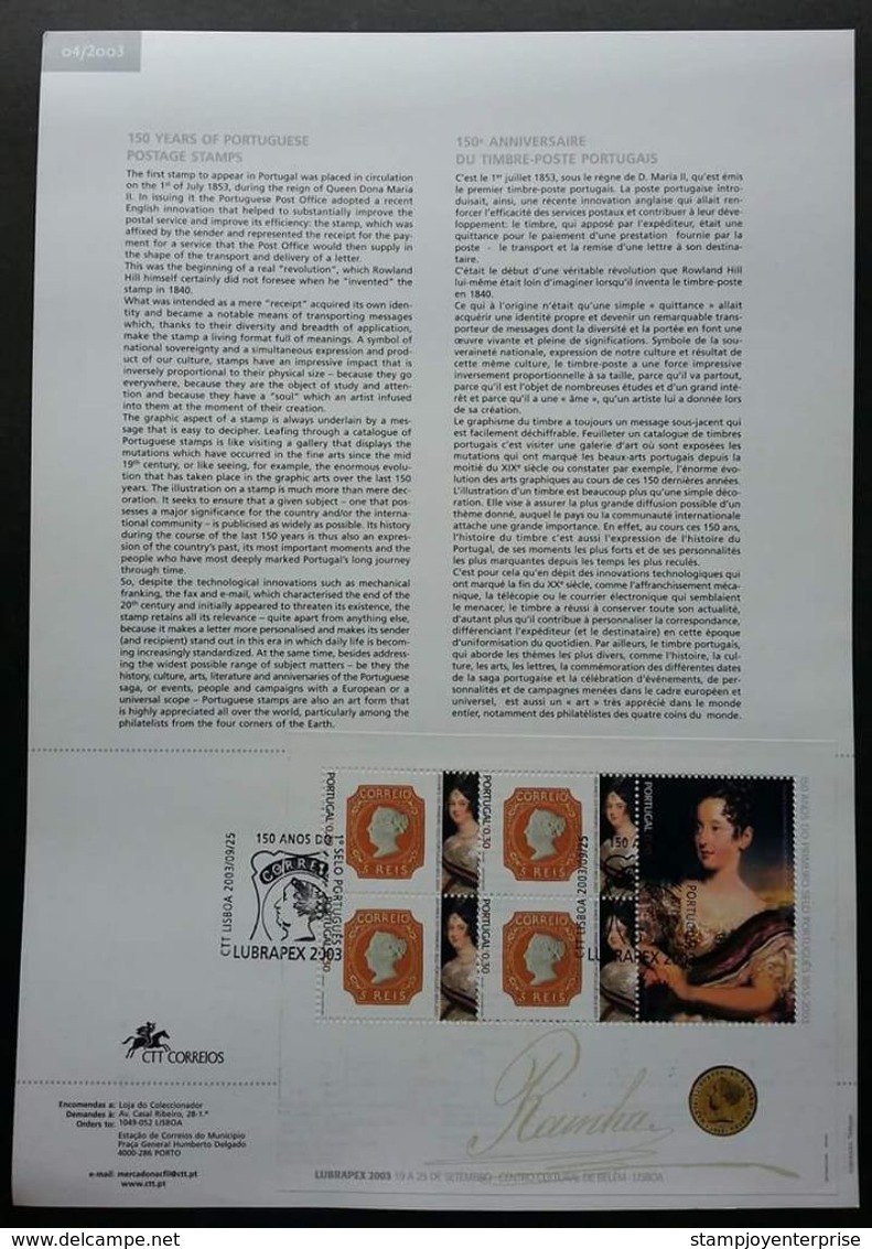 Portugal 150 Years Of Portuguese Postage Stamps (ms On Info Sheet) - Covers & Documents