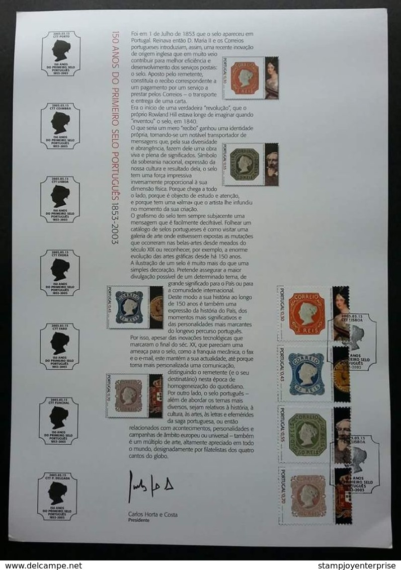 Portugal 150 Years Of Portuguese Postage Stamps (stamp On Info Sheet) - Covers & Documents