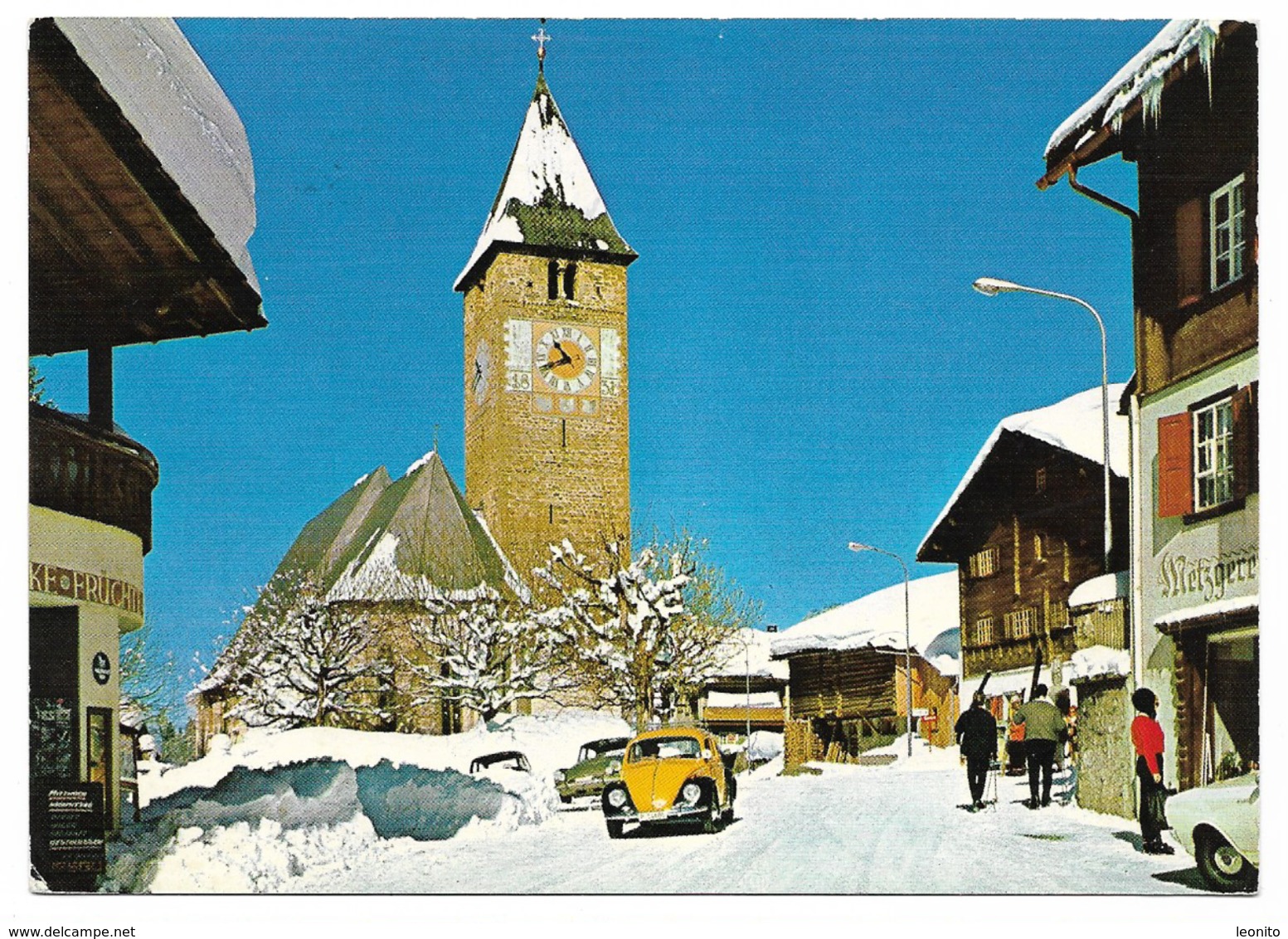 KLOSTERS GR Dorfpartie Post PTT VW Käfer Beetle Rechtslenker 1988 - Klosters