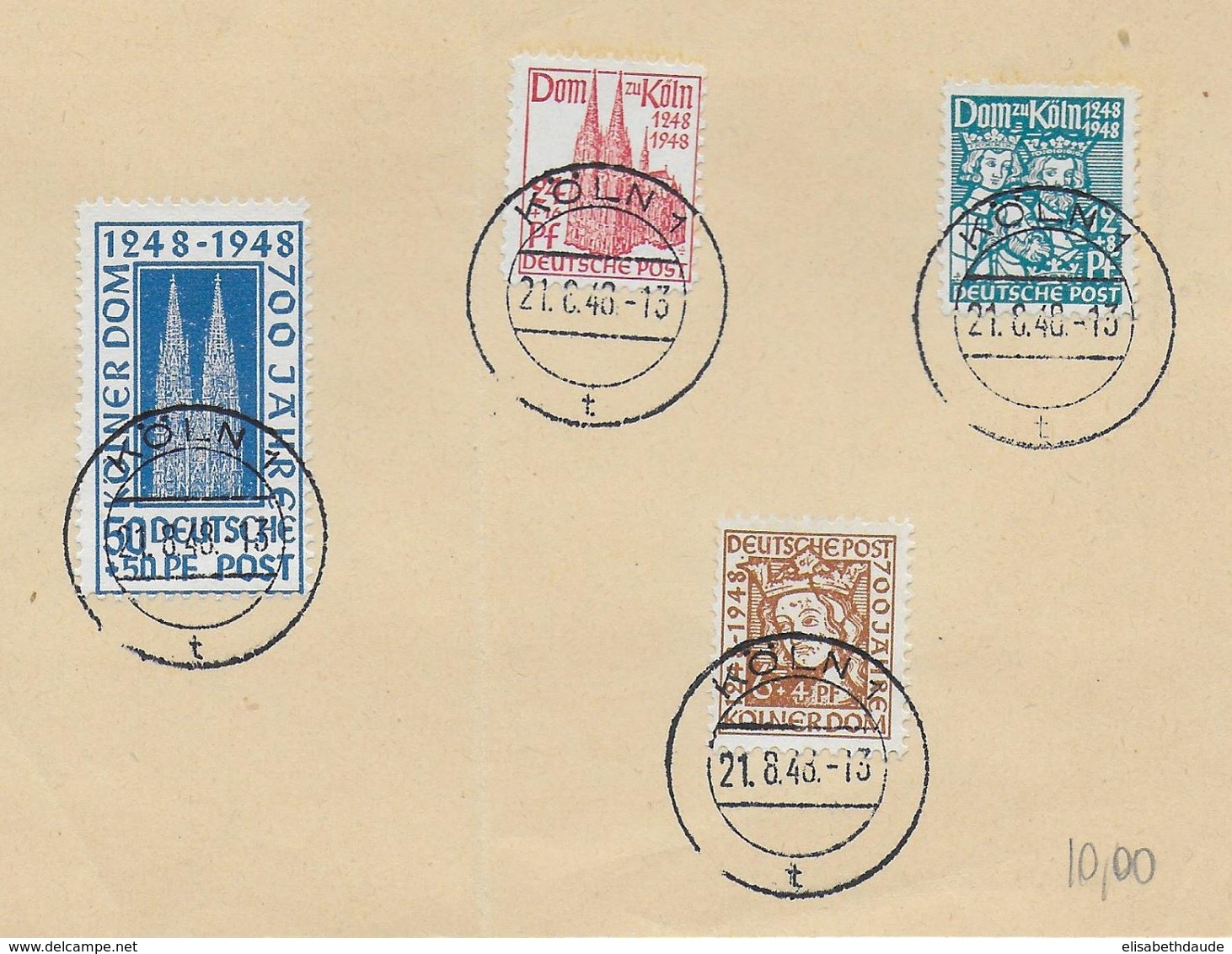 ALLEMAGNE BIZONE - 1948 - YVERT 37/40 OBLITERES KÖLN SUR FRAGMENT - - Usados