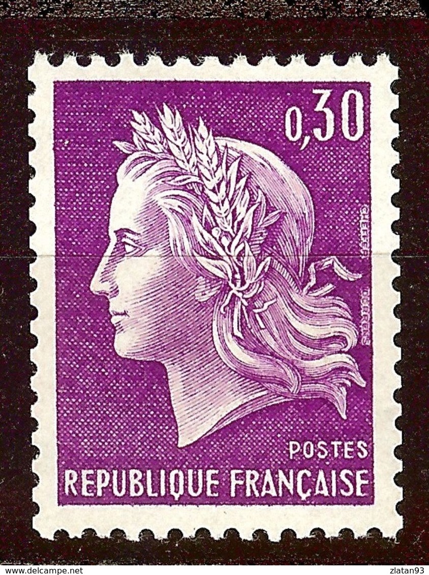 SUPERBE MARIANNE De CHEFFER N°1536b 30c Lilas NEUF Avec GOMME** Avec CHIFFRE 180 ROUGE Au Dos Cote 15 Euro - 1967-1970 Marianne De Cheffer