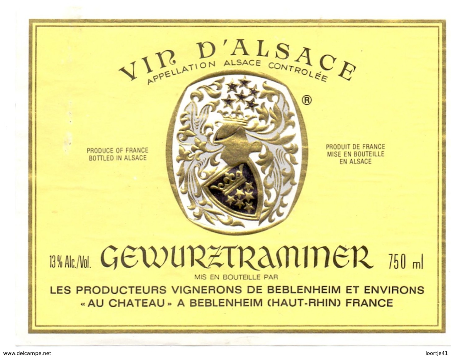 Etiket Etiquette - Vin - Wijn - Vin D' Alsace - Gewurztraminer - Beblenheim - Gewurztraminer