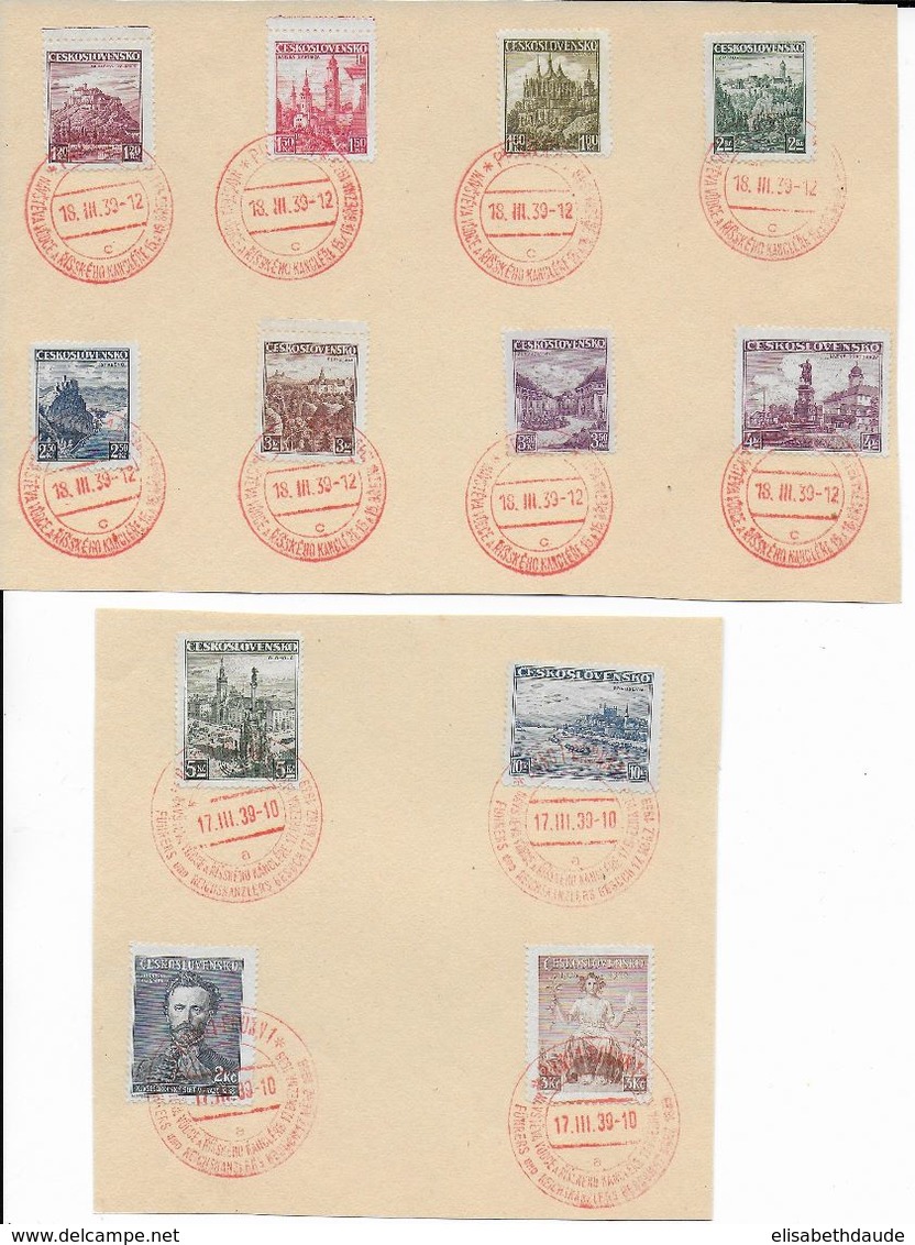 TCHECOSLOVAQUIE/BOHEME ET MORAVIE - 17/18 MARS 1939 - YVERT 311/319+342+348 OBLITERES VISITE Du FÜHRER SUR FRAGMENTS - Storia Postale