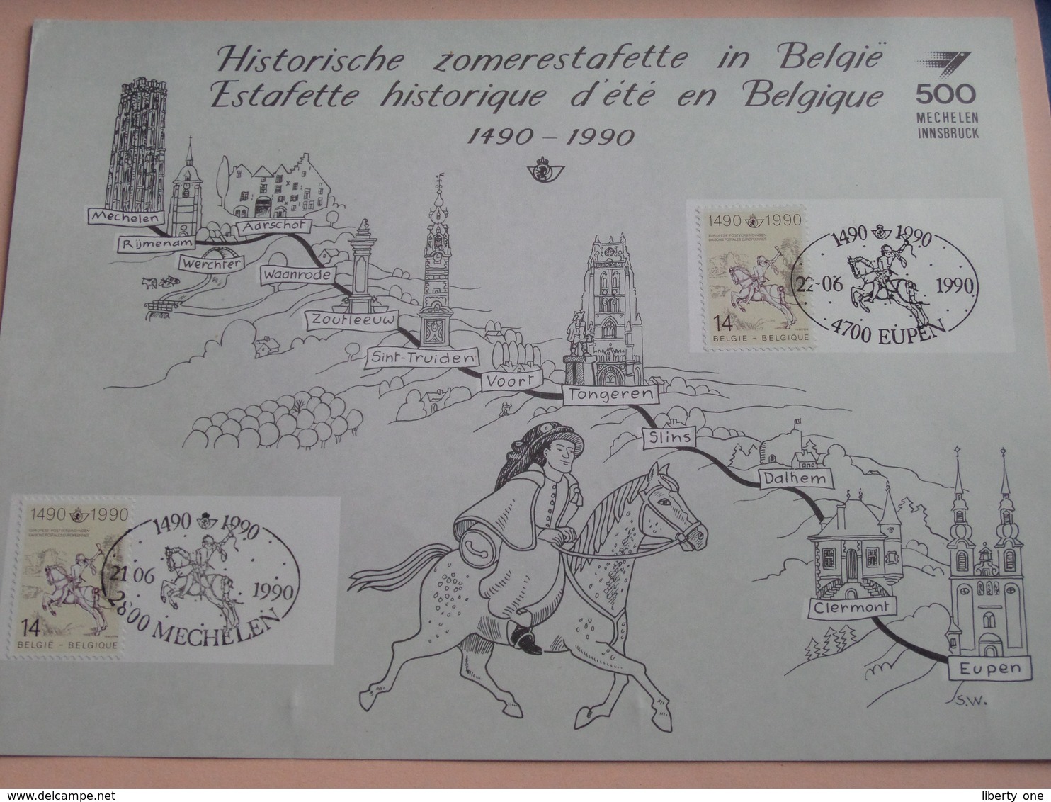 HISTORISCHE ZOMERESTAFETTE In BELGIË - ESTAFETTE HISTORIQUE D'été ( 21 & 22 -06-1990 EUPEN / MECHELEN Zie Foto's ) ! - Cartes Souvenir – Emissions Communes [HK]