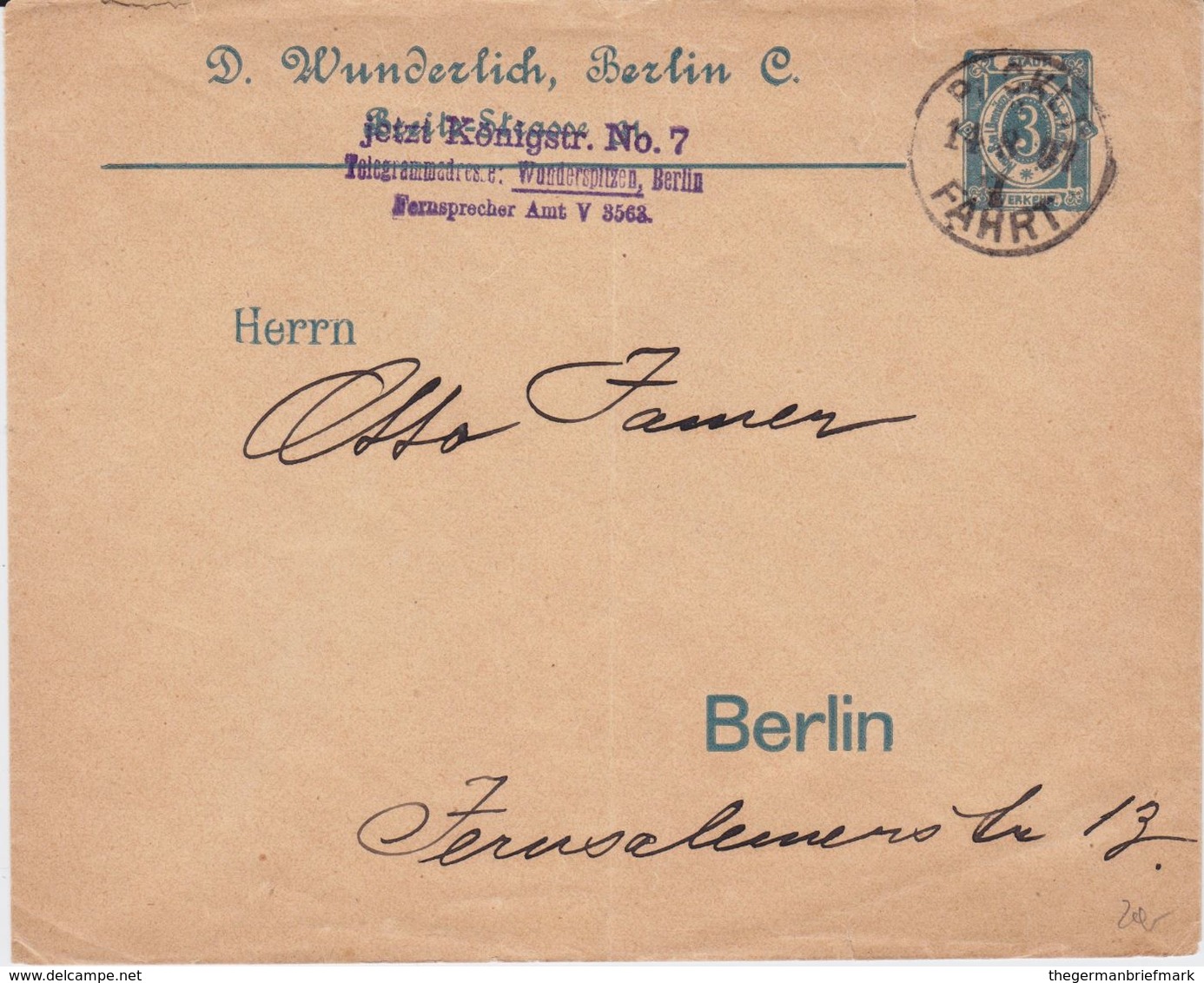 Stadtpost Deutsche Privatpost Berlin Privatganzsache PU Wunderlich 1897 - Privatpost