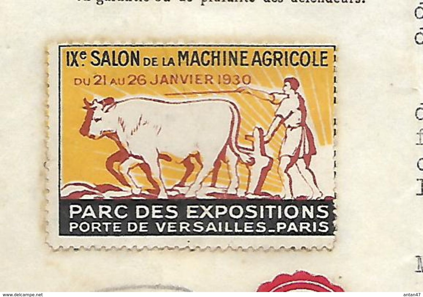 Lettre 1929 Avec Vignette Salon Agricole 1930 / 90 BELFORT / Etab. BOREL / Huiles Et Graisses/ Charrue Boeuf - Vignetten (Erinnophilie)