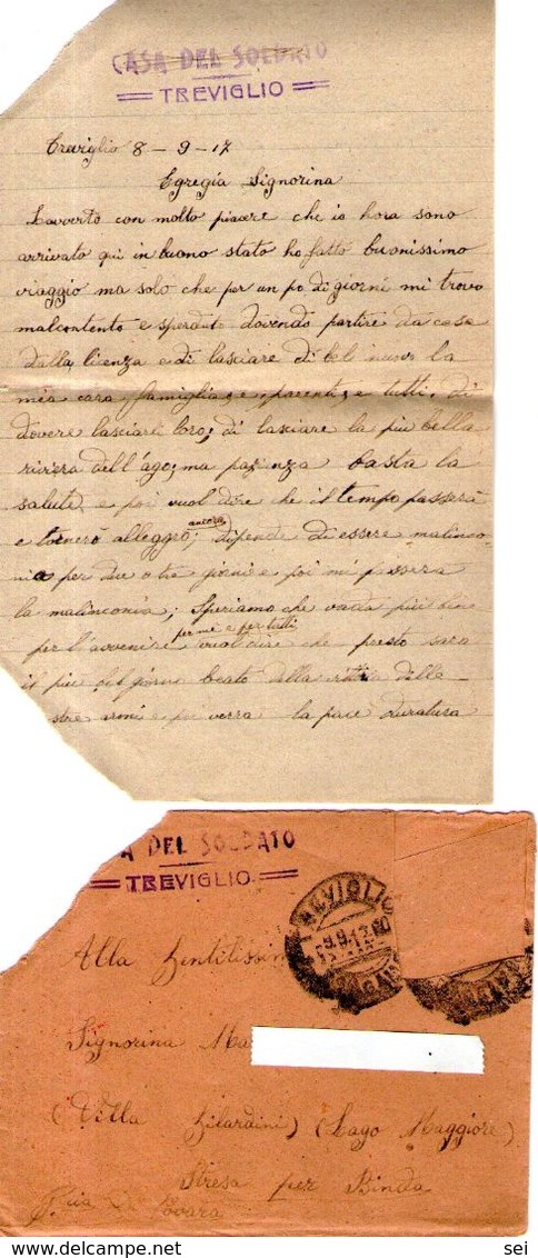 B 2073 - Prima Guerra Mondiale, 1914-18 Lettera Soldato, Treviglio - 1914-18