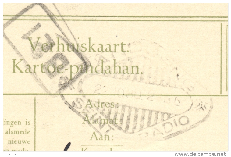 Nederlands Indië - 1930 - 2 Cent Opdruk Op 1 Cent Verhuiskaart G7a Van Garoet Naar Bandoeng (seint Via Radio) - Nederlands-Indië