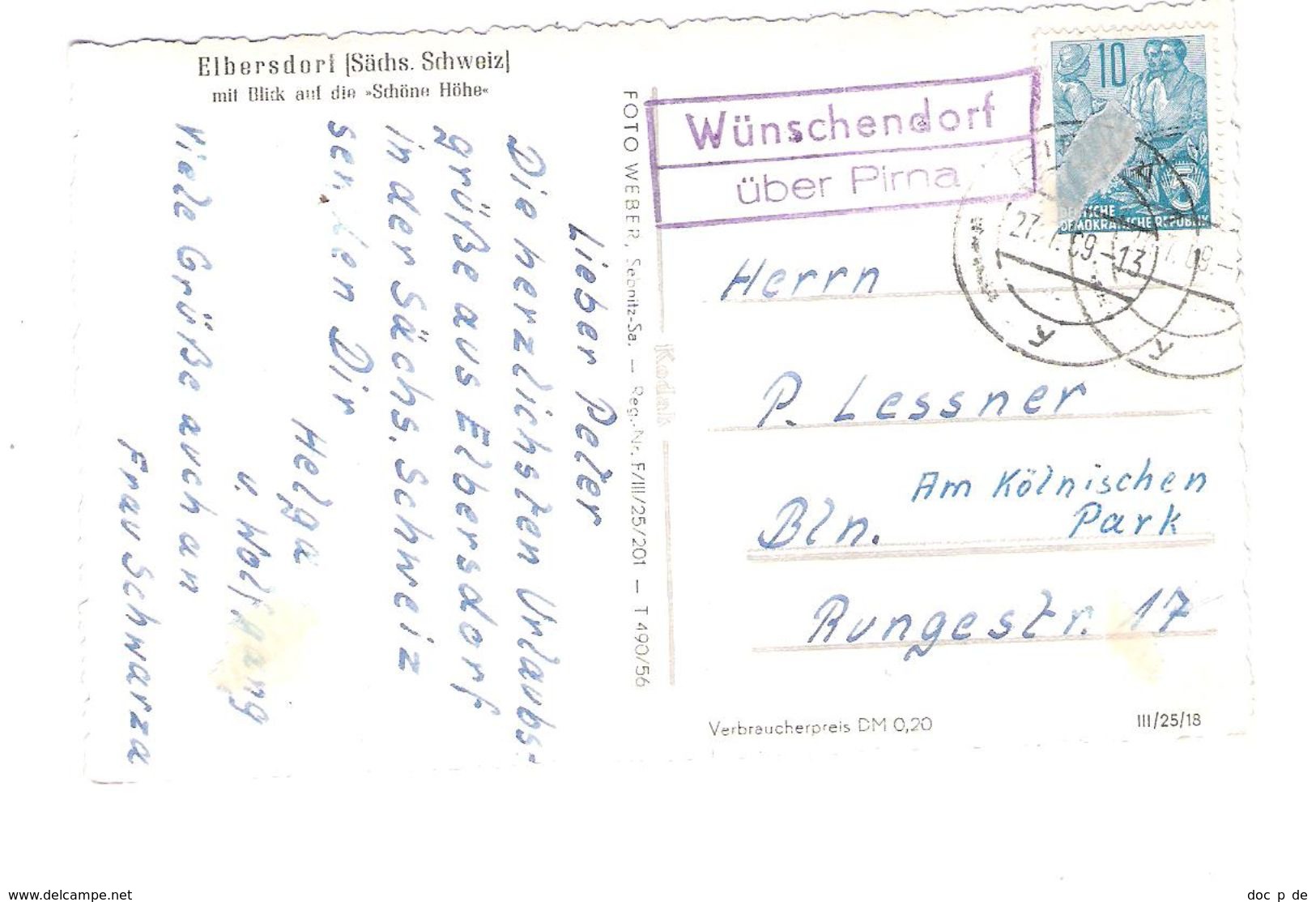 Elbersdorf - Landpost - Landpoststempel Wünschendorf über Pirna - Posthilfsstelle Stempel - Posthilfsstellenstempel - Pirna