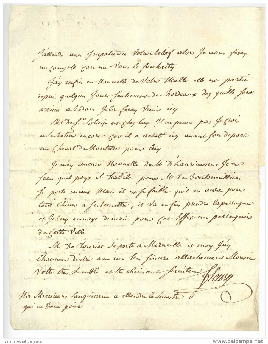 GUERRE DE LA SUCCESSION D&rsquo;AUTRICHE - 1741 RENNES Pour L'armee De La Meuse Rare Destination - Sellos De La Armada (antes De 1900)