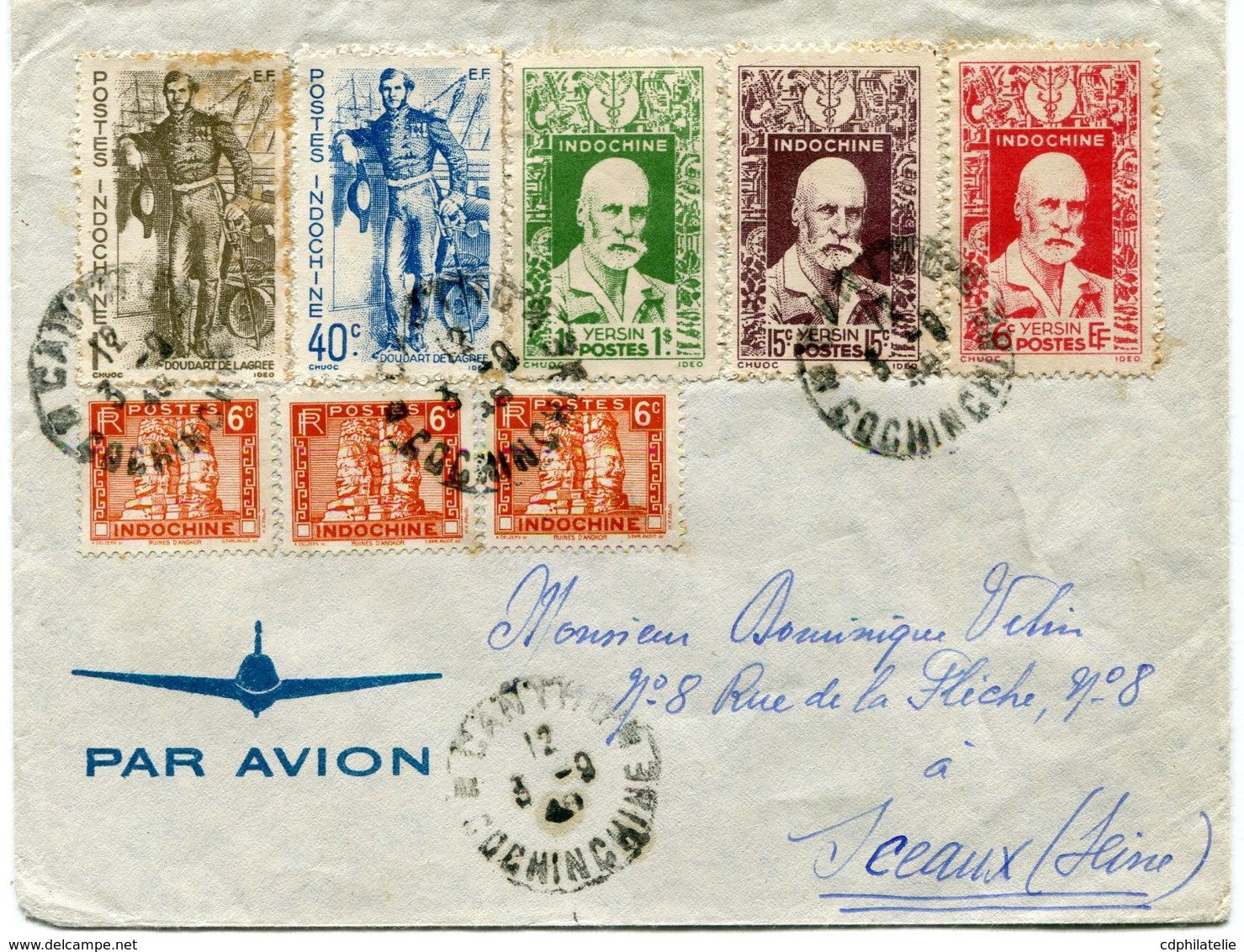 INDOCHINE LETTRE PAR AVION DEPART CANTHO 3-9-48 COCHINCHINE POUR LA FRANCE - Lettres & Documents