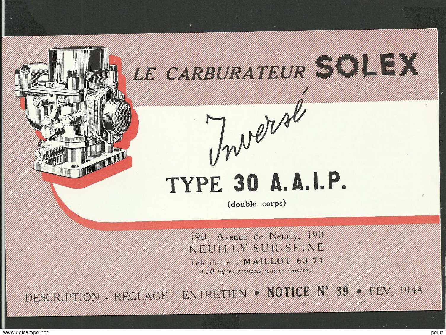 SOLEX Notice N° 39 De 1944 - Matériel Et Accessoires