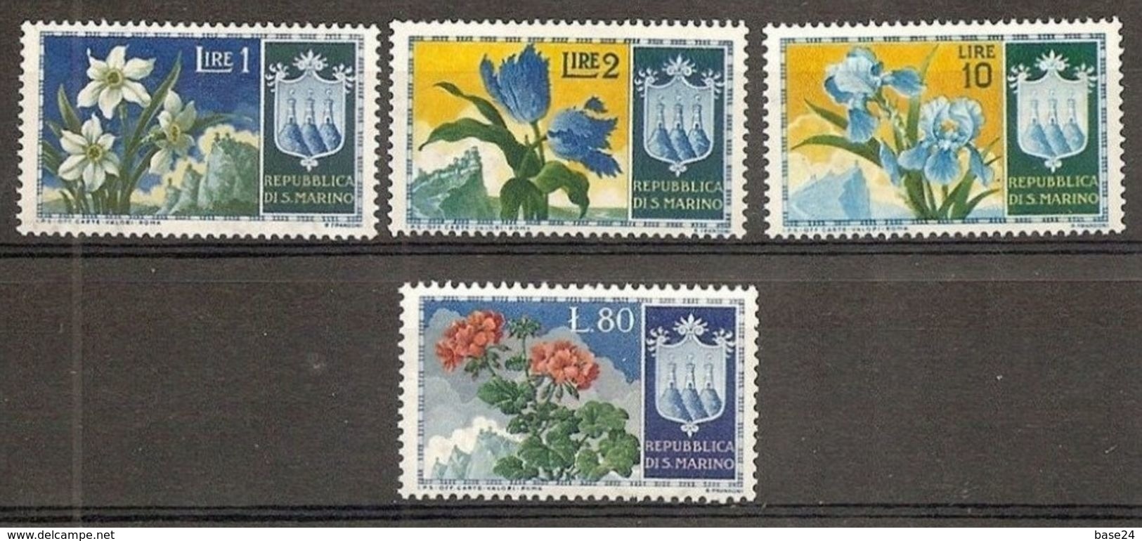 1953 San Marino  Saint Marin FIORI I° 4v.: 1L, 2L, 10L E 80L MNH** - Altri & Non Classificati