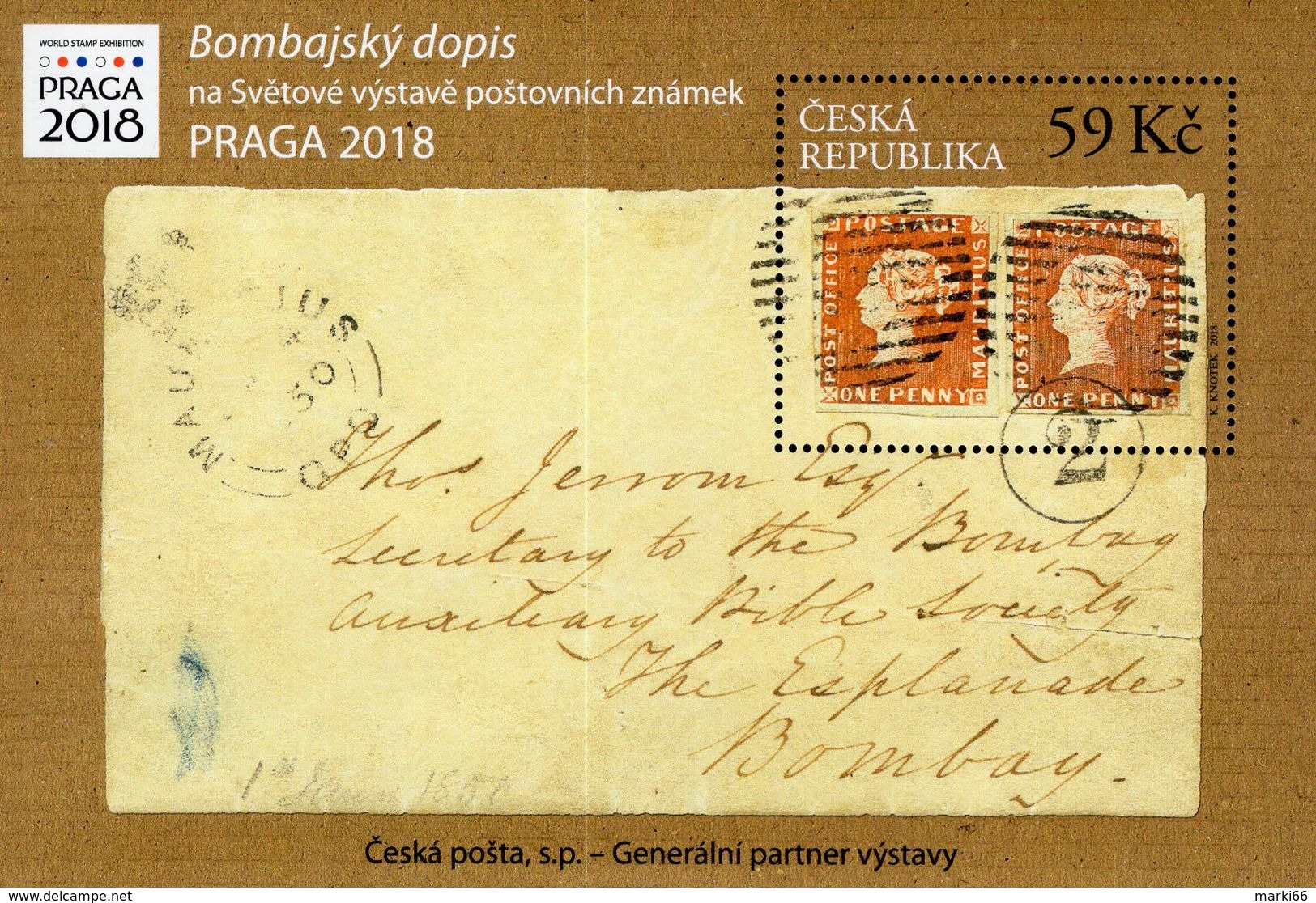 Czech Republic - 2018 - The Bombay Cover - Praga 2018 World Stamp Exhibition - Mint Souvenir Sheet - Ungebraucht