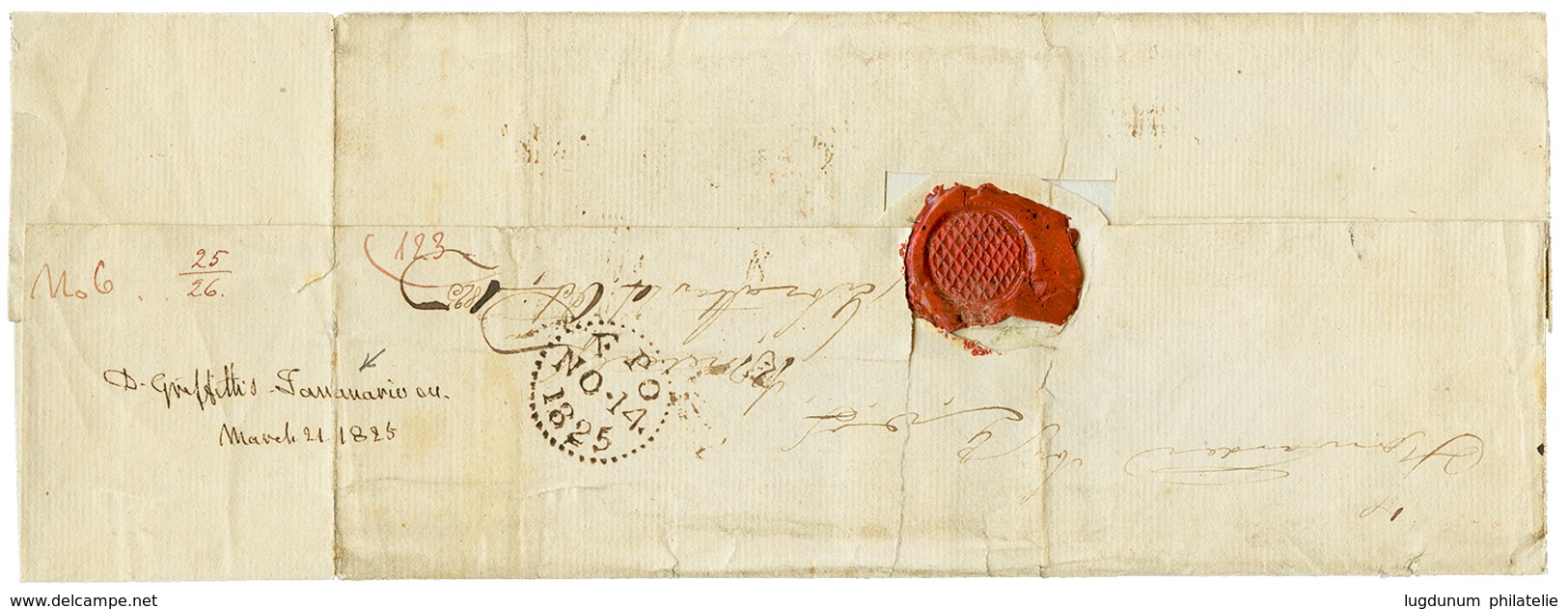 2 1825 Lettre Sans Texte Daté "TANANARIVO 21 Mars 1825" Via L' ESPAGNE & GIBRALTAR Pour LONDRES(ANGLETERRE). Verso, Reçu - Autres & Non Classés