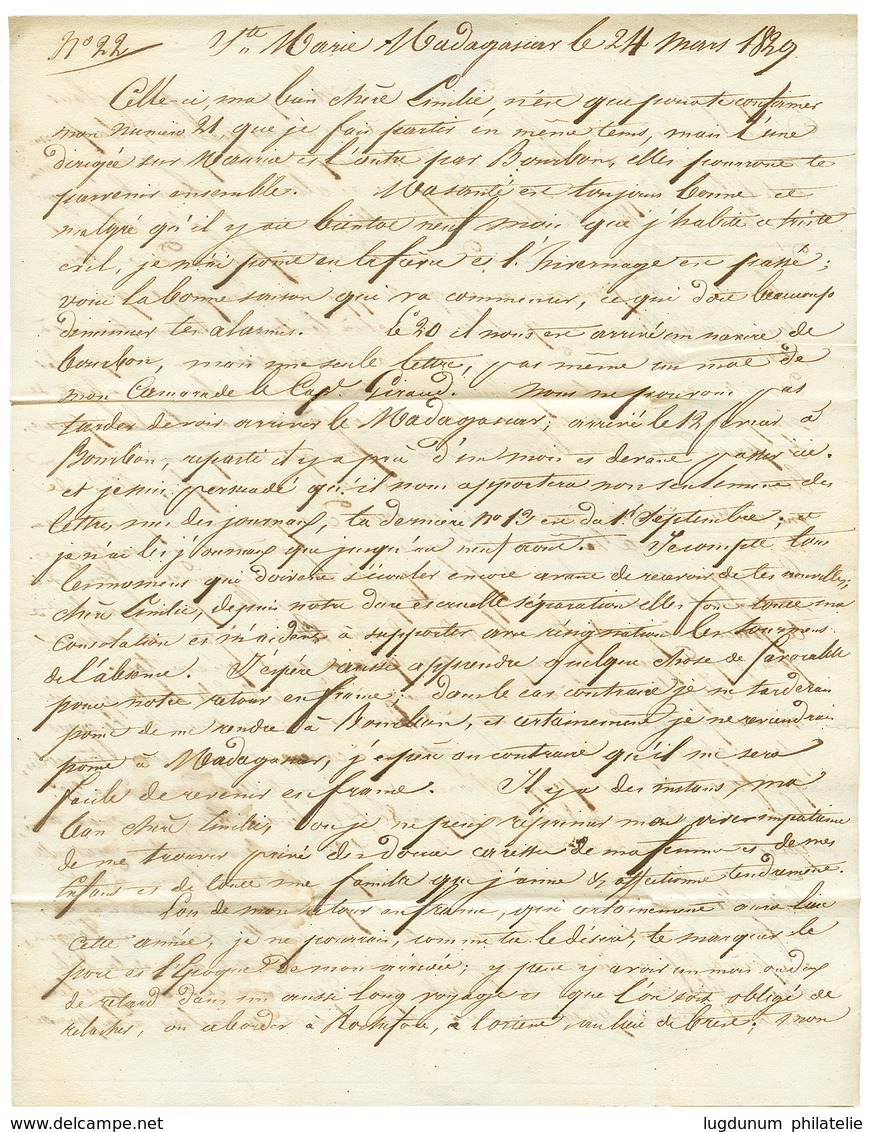 4 "STE MARIE DE MADAGASCAR" : 1829 Trés Rare Lettre Avec Texte Daté "STE MARIE DE MADAGASCAR 24 Mars 1829" Via BOURBON ( - Other & Unclassified