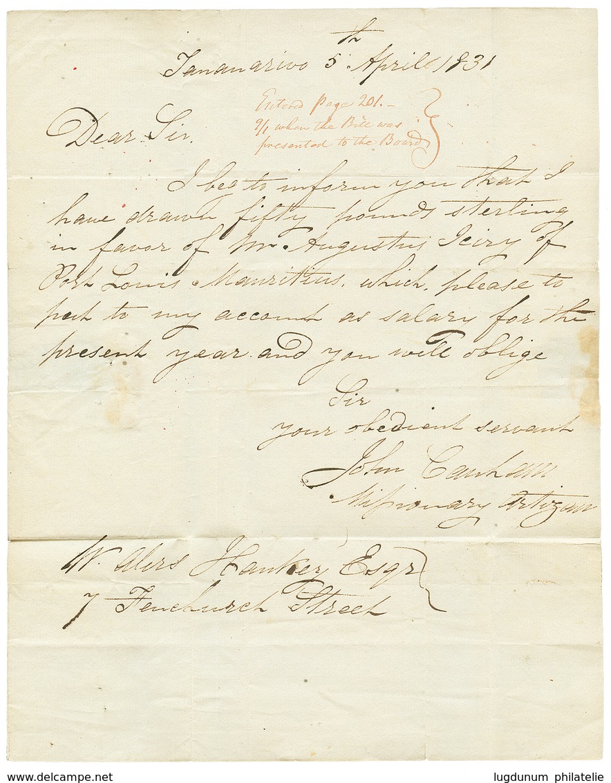 5 1831 Lettre Avec Texte Daté "TANANARIVO 5 Avril 1831" Pour LONDRES (ANGLETERRE). TTB. - Other & Unclassified